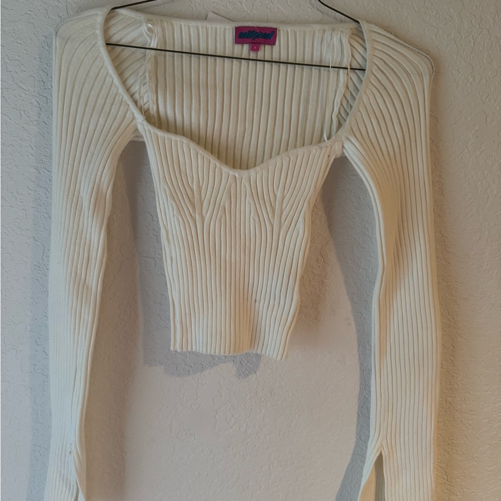 Edikted Cream Ribbed Crop Top